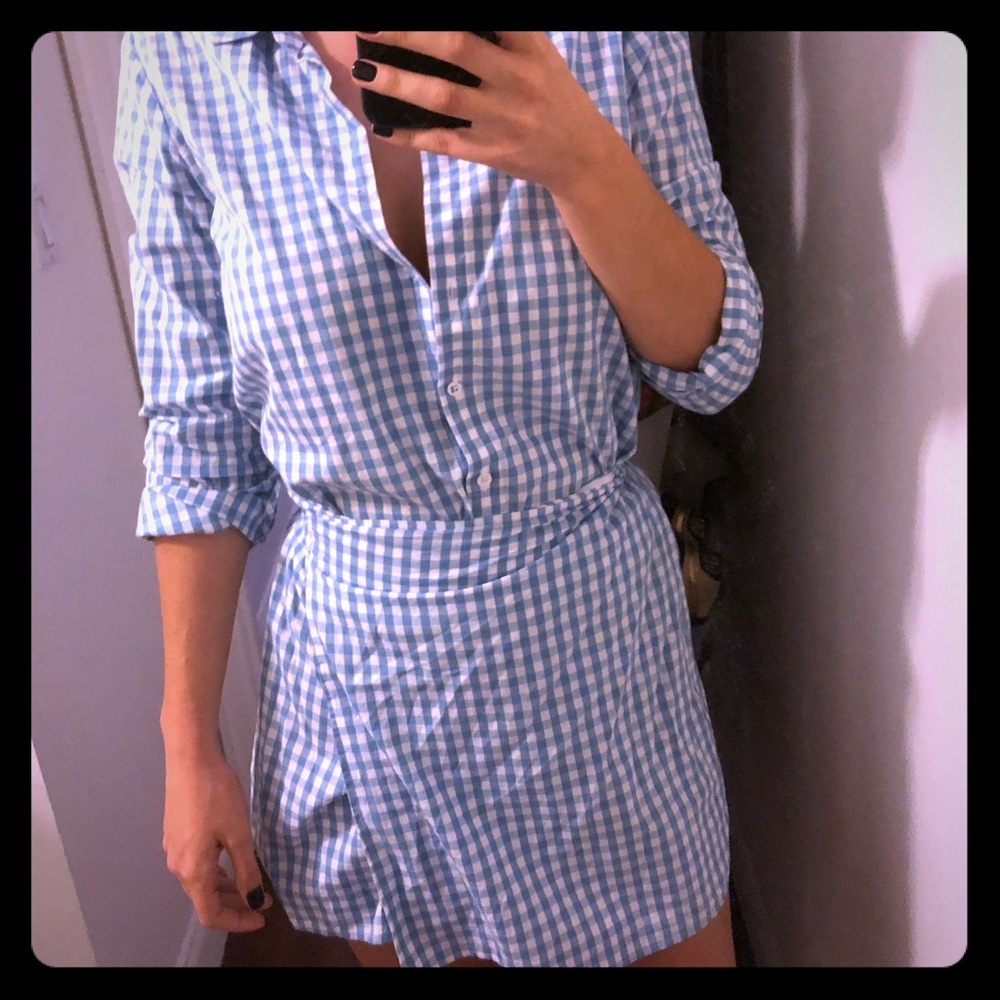Reformation Blue and White Gingham Wrap Dress